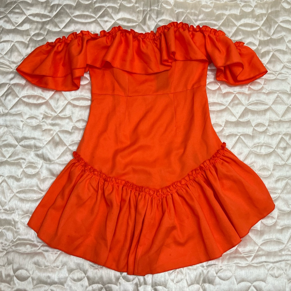 Nasty Gal Off The Shoulder Drop Frill Hem Swing Flowy Dress Size 4 US Orange